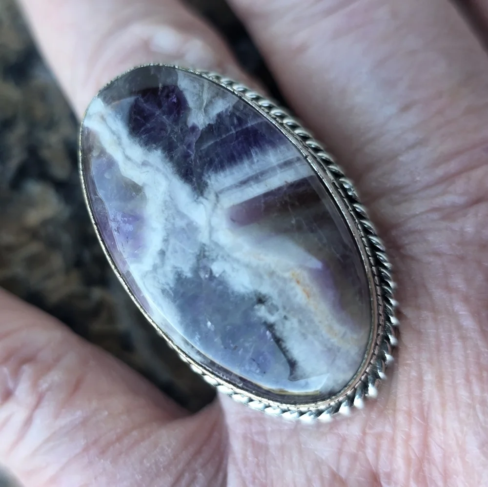 Natural Chevron Amethyst Gemstone Ring in 925 Sterling Silver (7)